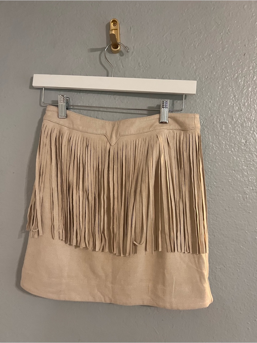 J.O.A. Beige Suede Fringe Mini Skirt